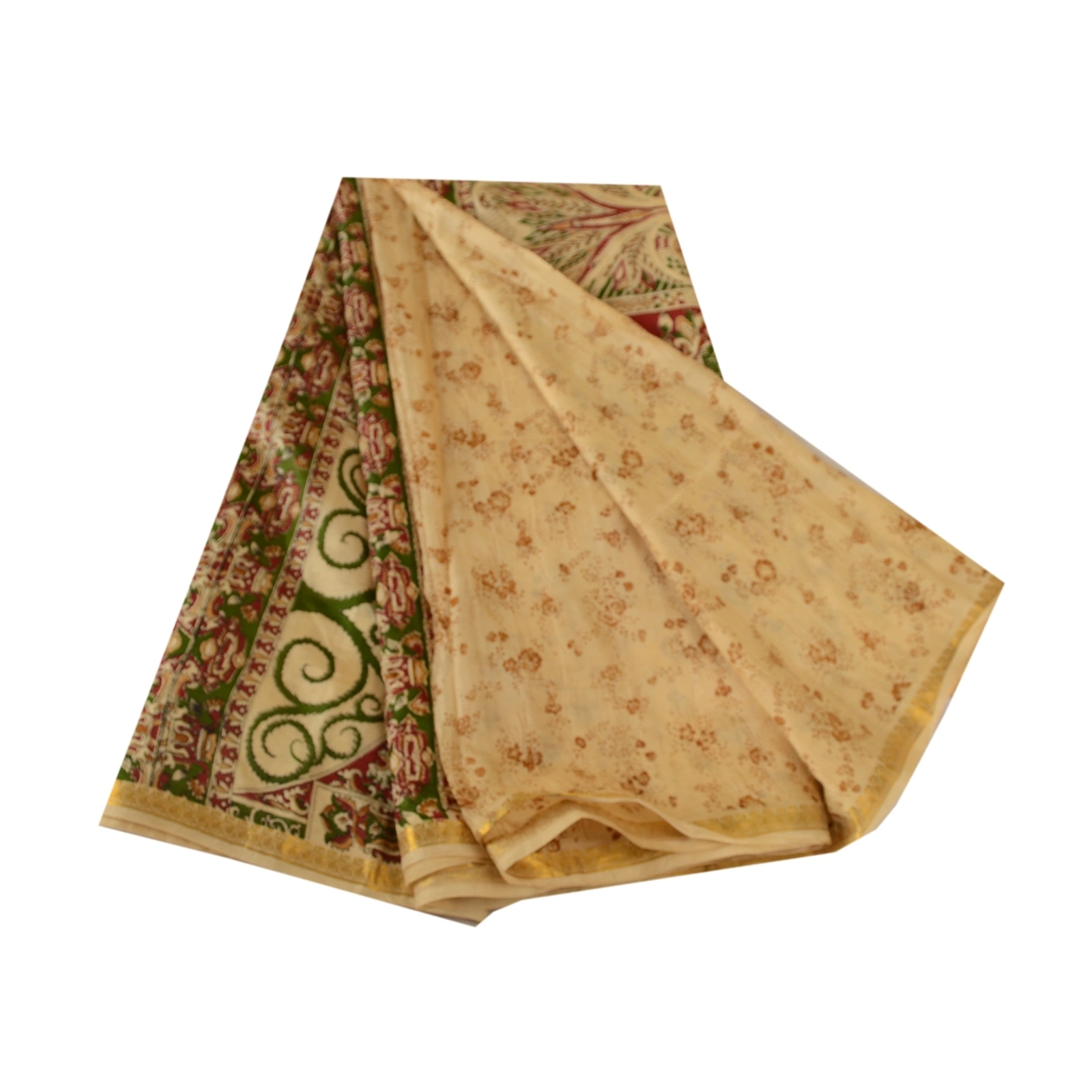 Sanskriti Vintage Brown Sarees Pure Silk Printed Zari Border Sari Craft Fabric, PR-57843-Brown-Printed Floral Design-Pure Silk-6