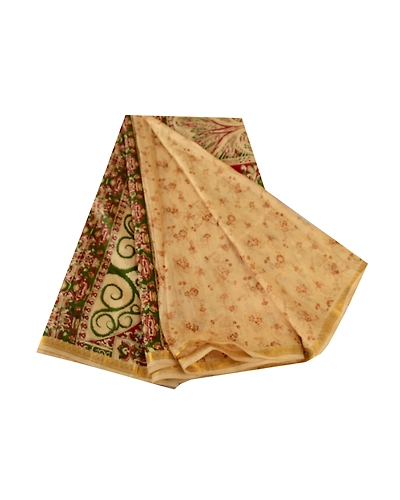 Sanskriti Vintage Brown Sarees Pure Silk Printed Zari Border Sari Craft Fabric, PR-57843-Brown-Printed Floral Design-Pure Silk-6