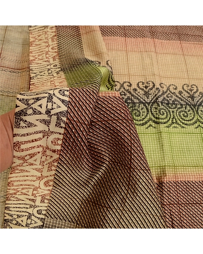 Sanskriti Vintage Indian Multi Sarees Pure Silk Printed Sari 5Yd Craft Fabric, PR-57844-Multi-Printed Floral Design-Pure Silk-5
