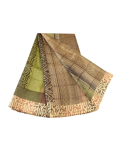 Sanskriti Vintage Indian Multi Sarees Pure Silk Printed Sari 5Yd Craft Fabric, PR-57844-Multi-Printed Floral Design-Pure Silk-6