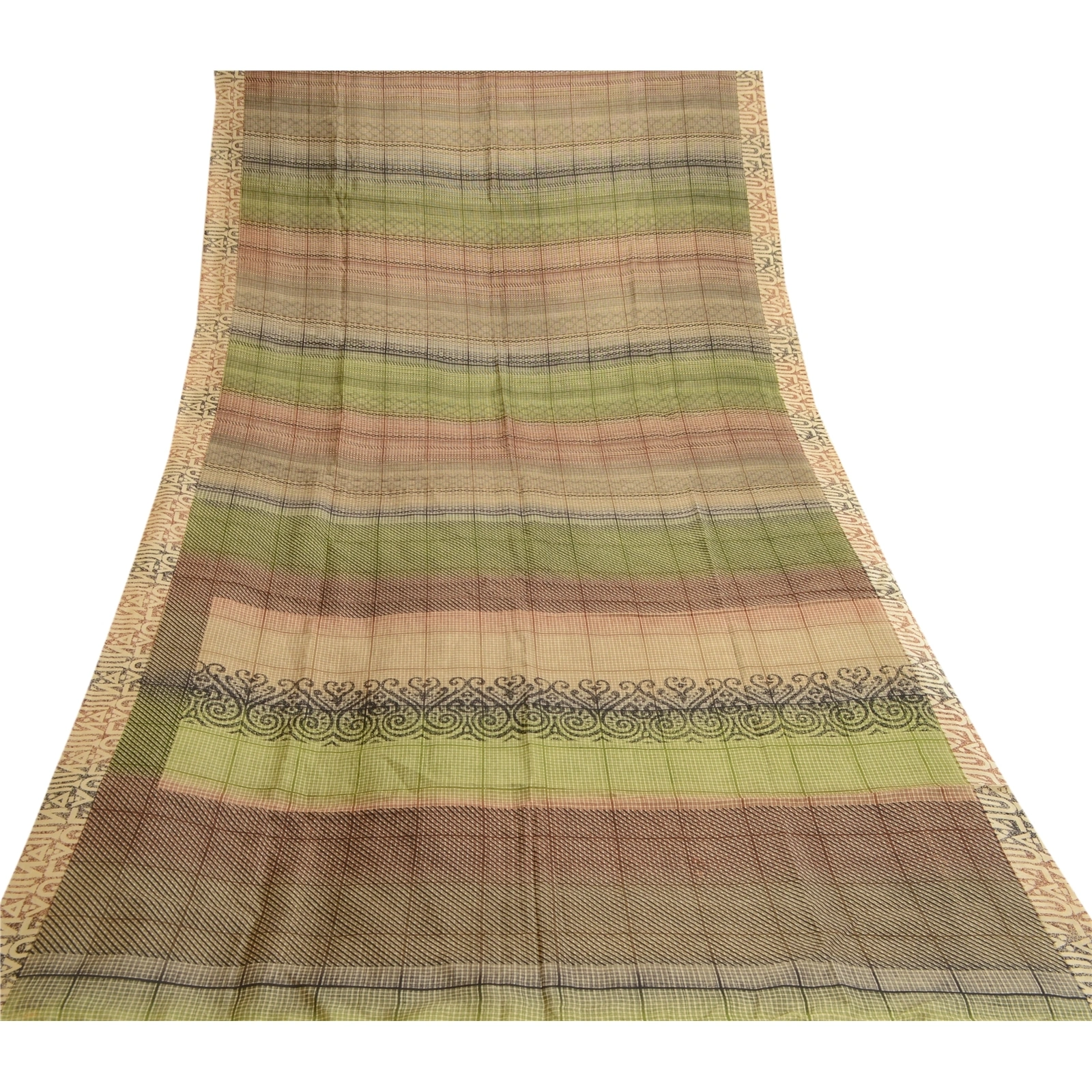 Sanskriti Vintage Indian Multi Sarees Pure Silk Printed Sari 5Yd Craft Fabric, PR-57844-Multi-Printed Floral Design-Pure Silk-7