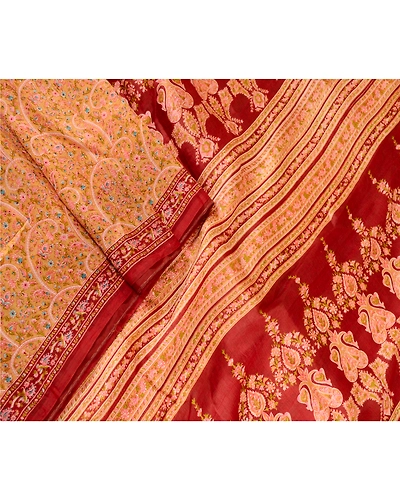 Sanskriti Vintage Cream Indian Sarees Pure Silk Printed Sari Floral Craft Fabric, PR-57858-Cream-Printed Floral Design-Pure Silk-1