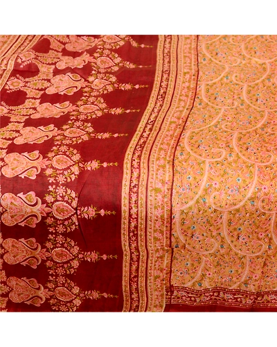 Sanskriti Vintage Cream Indian Sarees Pure Silk Printed Sari Floral Craft Fabric, PR-57858-Cream-Printed Floral Design-Pure Silk-3