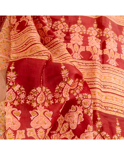 Sanskriti Vintage Cream Indian Sarees Pure Silk Printed Sari Floral Craft Fabric, PR-57858-Cream-Printed Floral Design-Pure Silk-5