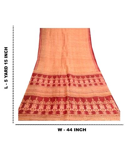 Sanskriti Vintage Cream Indian Sarees Pure Silk Printed Sari Floral Craft Fabric, PR-57858-Cream-Printed Floral Design-Pure Silk-8