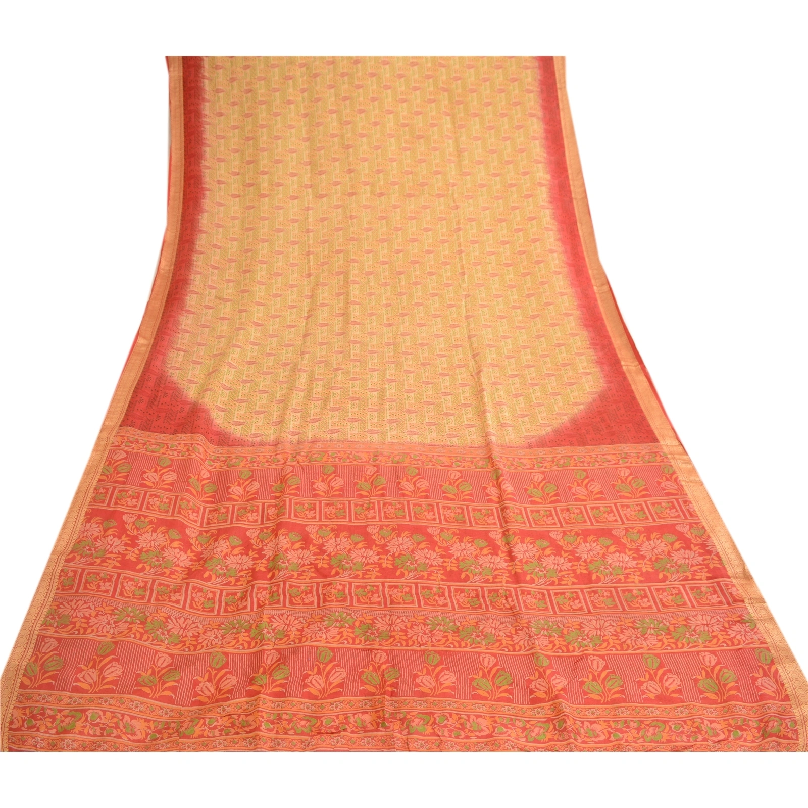 Sanskriti Vintage Red &amp; Cream Sarees Pure Silk Zari Border Printed Sari Fabric, PR-57903-Red &amp; Cream-Printed Floral Design-Pure Silk-7