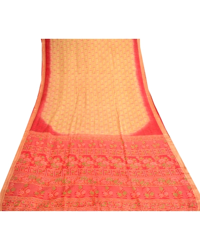 Sanskriti Vintage Red &amp; Cream Sarees Pure Silk Zari Border Printed Sari Fabric, PR-57903-Red &amp; Cream-Printed Floral Design-Pure Silk-7