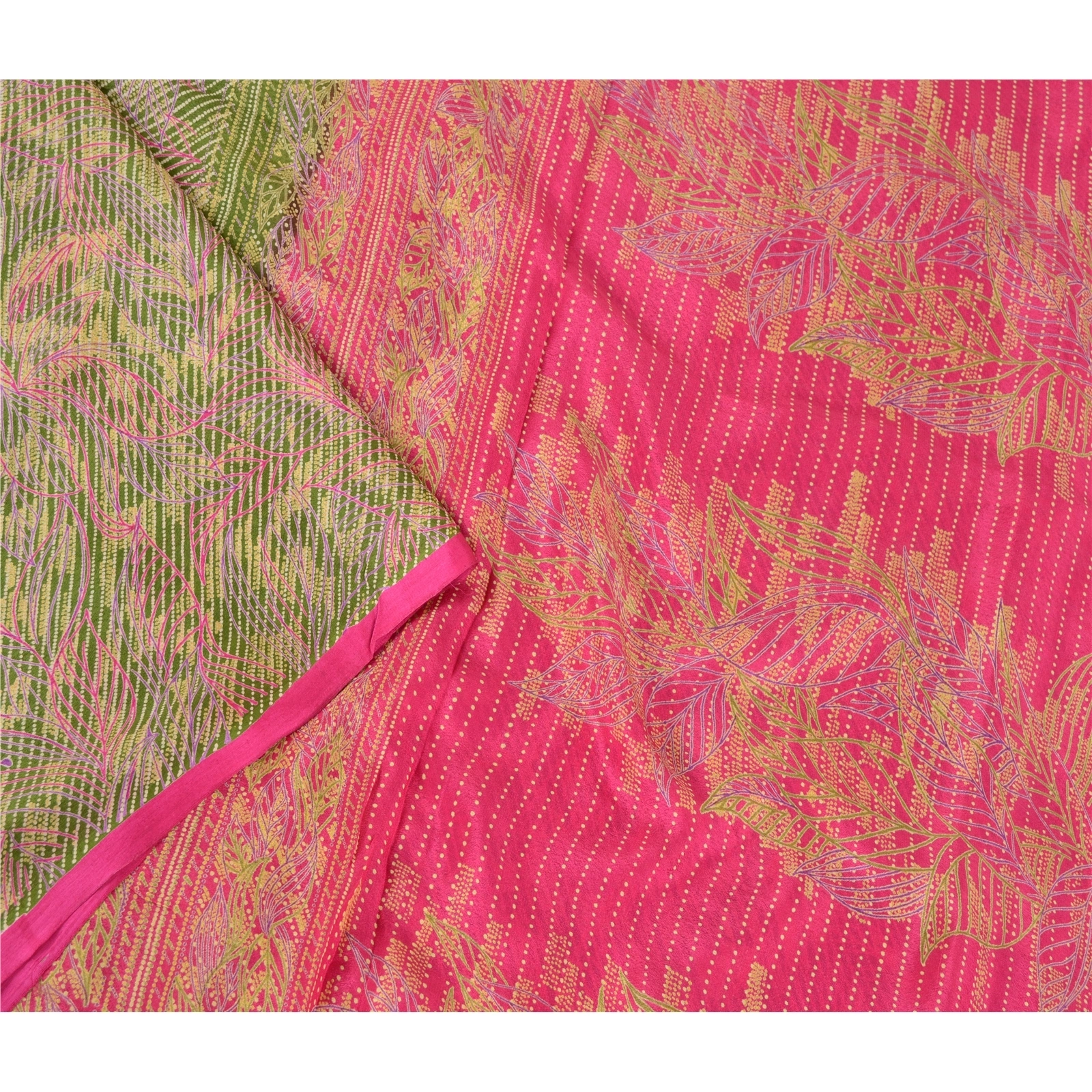 Sanskriti Vintage Green Indian Sarees Pure Silk Printed Sari Floral Craft Fabric, PR-57907-Green-Printed Floral Design-Pure Silk-2