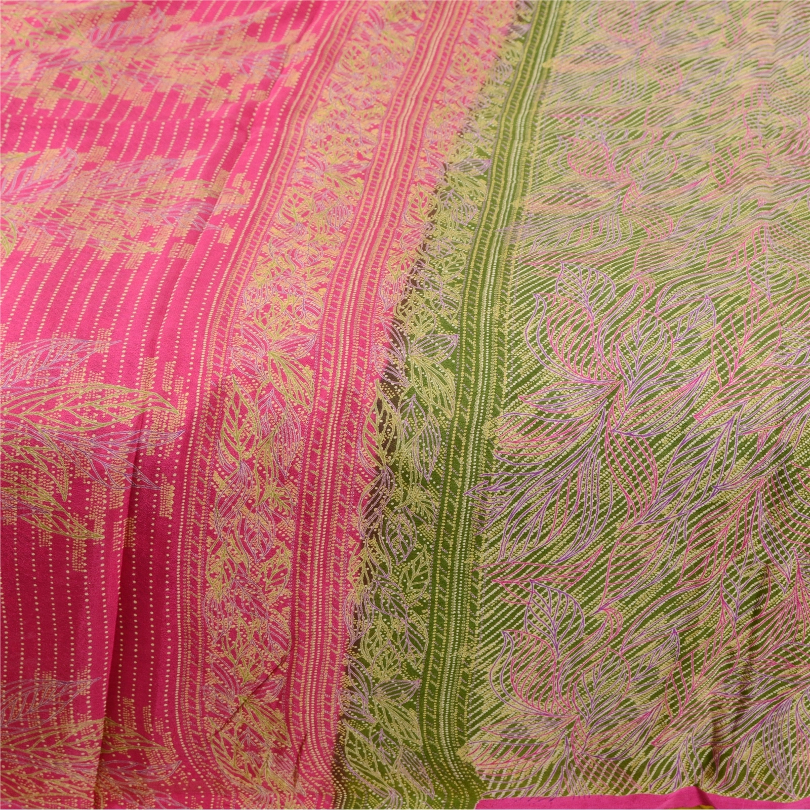 Sanskriti Vintage Green Indian Sarees Pure Silk Printed Sari Floral Craft Fabric, PR-57907-Green-Printed Floral Design-Pure Silk-3