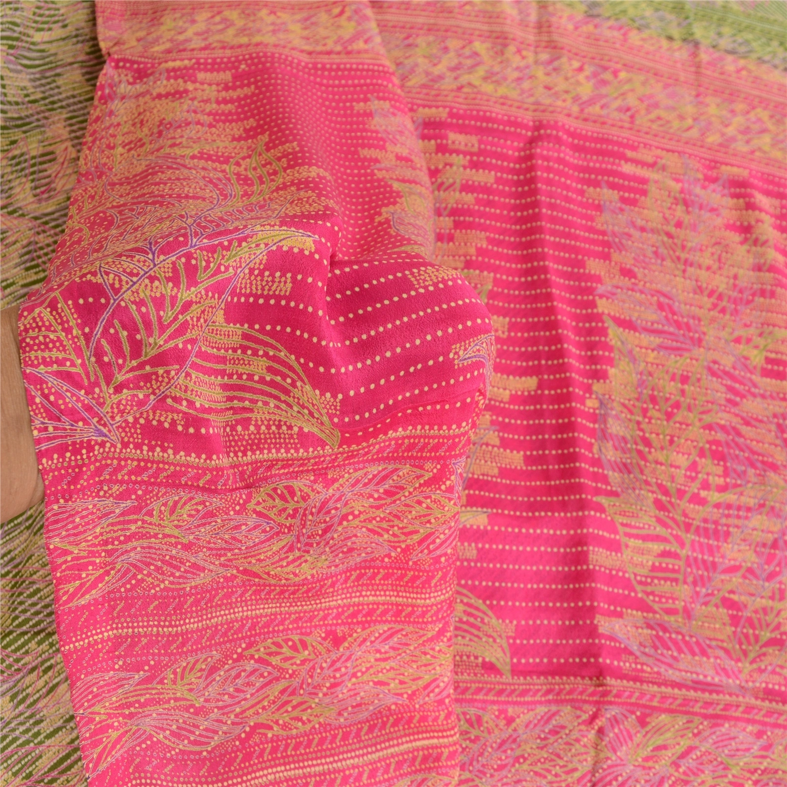 Sanskriti Vintage Green Indian Sarees Pure Silk Printed Sari Floral Craft Fabric, PR-57907-Green-Printed Floral Design-Pure Silk-5