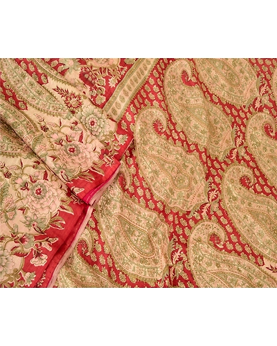 Sanskriti Vintage Dark Red Indian Printed Sarees Pure Silk Sari 5Yd Craft Fabric, PR-57916-Dark Red-Printed Floral Design-Pure Silk-1