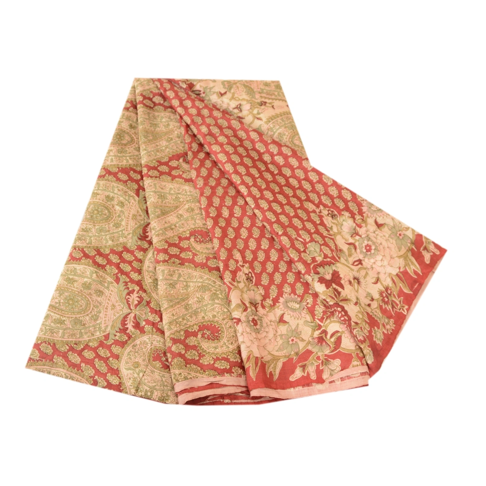 Sanskriti Vintage Dark Red Indian Printed Sarees Pure Silk Sari 5Yd Craft Fabric, PR-57916-Dark Red-Printed Floral Design-Pure Silk-6