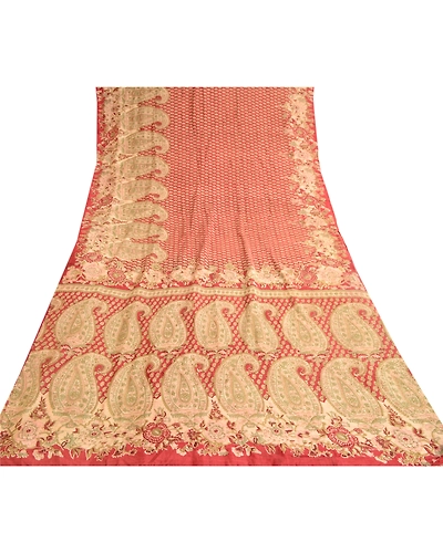 Sanskriti Vintage Dark Red Indian Printed Sarees Pure Silk Sari 5Yd Craft Fabric, PR-57916-Dark Red-Printed Floral Design-Pure Silk-7