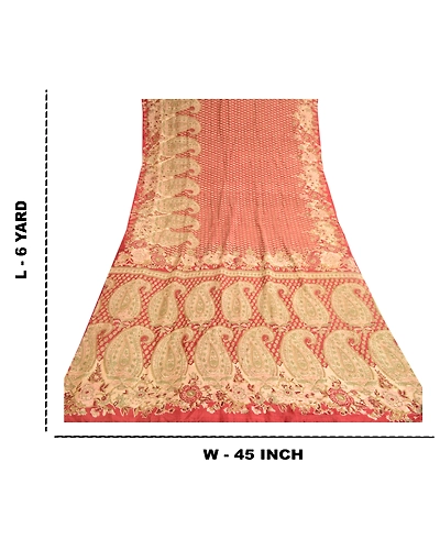 Sanskriti Vintage Dark Red Indian Printed Sarees Pure Silk Sari 5Yd Craft Fabric, PR-57916-Dark Red-Printed Floral Design-Pure Silk-8