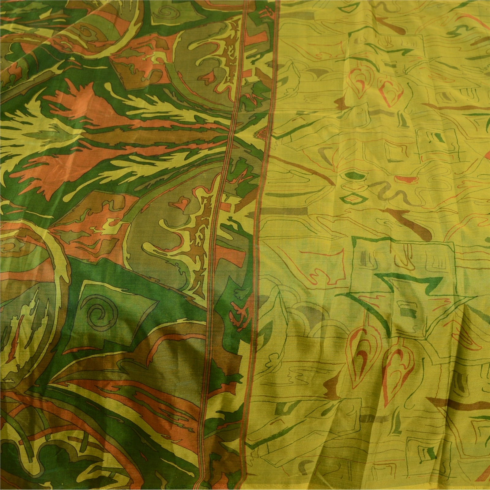 Sanskriti Vintage Indian Green Printed Sarees Pure Silk Sari Soft Craft Fabric, PR-57941-Green-Printed Floral Design-Pure Silk-3