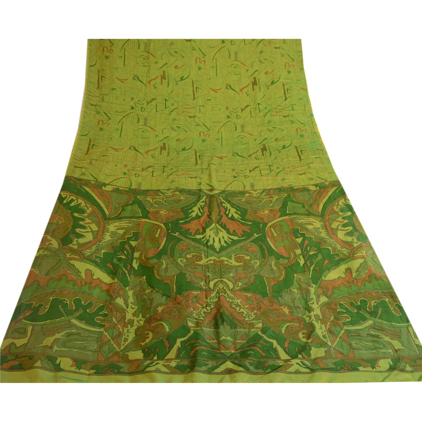 Sanskriti Vintage Indian Green Printed Sarees Pure Silk Sari Soft Craft Fabric, PR-57941-Green-Printed Floral Design-Pure Silk-7