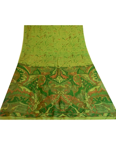 Sanskriti Vintage Indian Green Printed Sarees Pure Silk Sari Soft Craft Fabric, PR-57941-Green-Printed Floral Design-Pure Silk-7