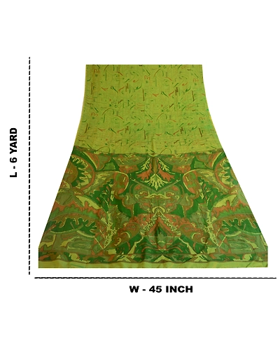 Sanskriti Vintage Indian Green Printed Sarees Pure Silk Sari Soft Craft Fabric, PR-57941-Green-Printed Floral Design-Pure Silk-8