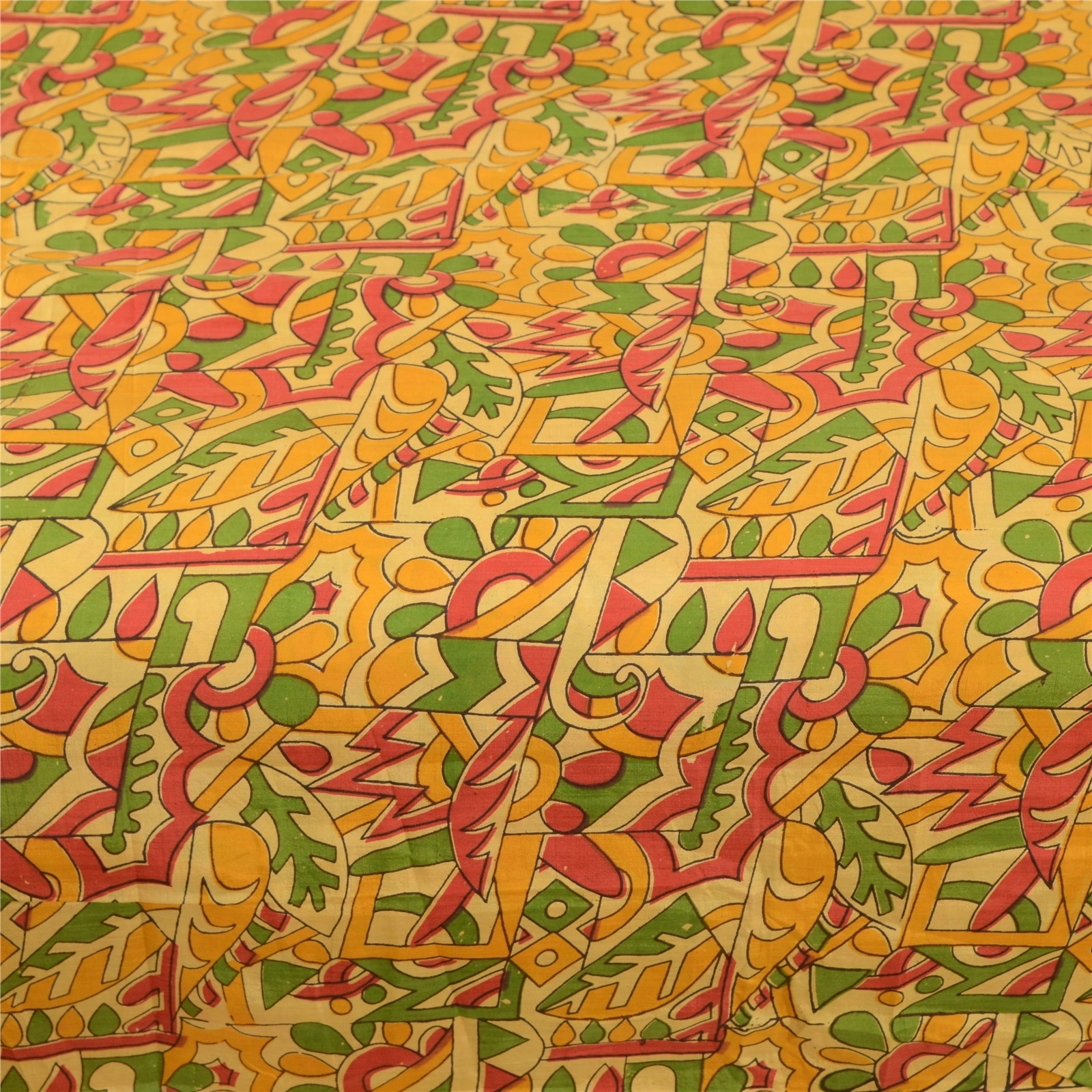 Sanskriti Vintage Indian Yellow Printed Sarees Blend Silk Sari 5Yd Craft Fabric, PR-57944-Yellow-Printed Floral Design-Blend Silk-4