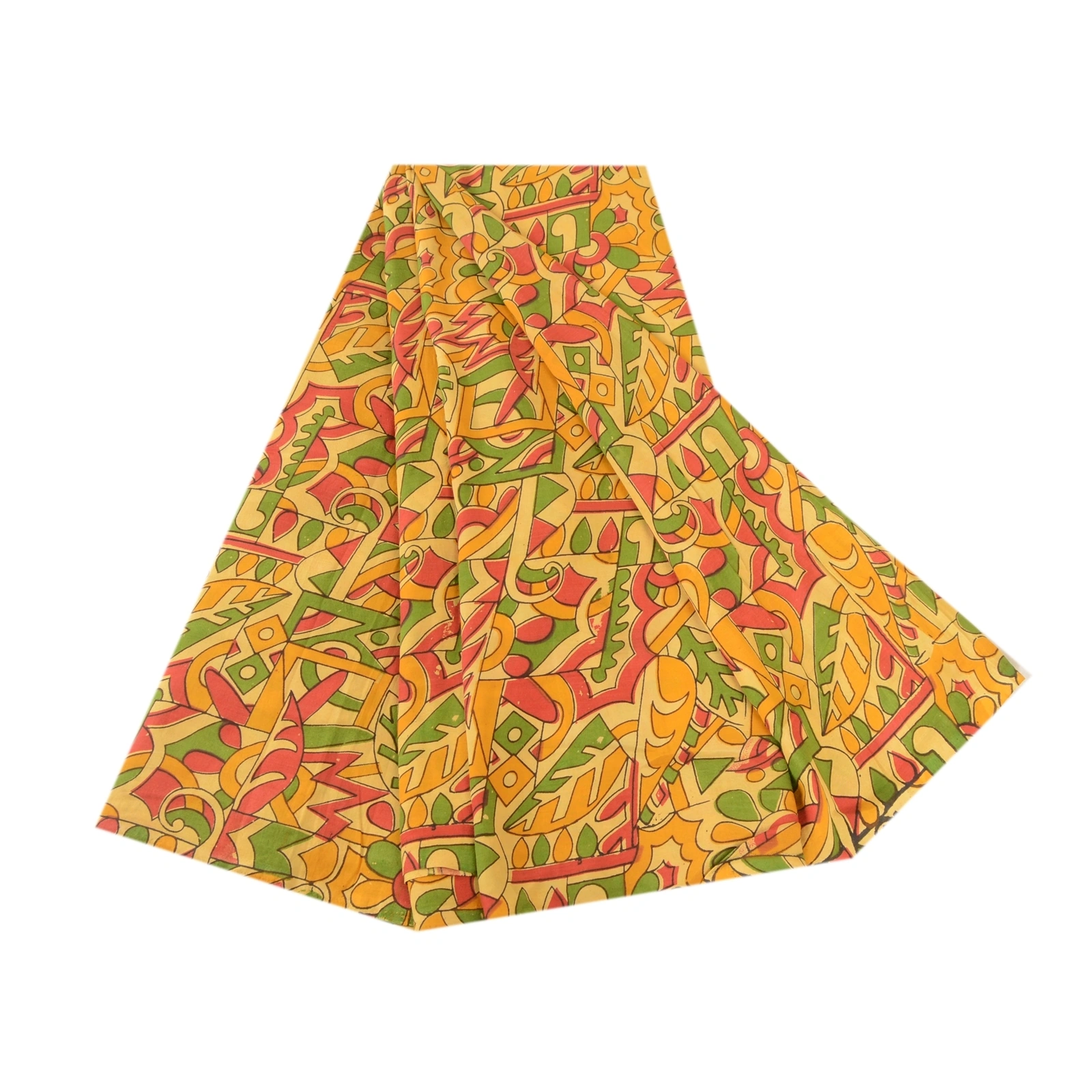 Sanskriti Vintage Indian Yellow Printed Sarees Blend Silk Sari 5Yd Craft Fabric, PR-57944-Yellow-Printed Floral Design-Blend Silk-7