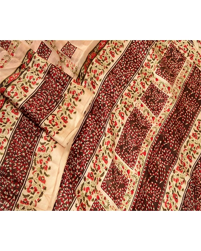 Sanskriti Vintage Ivory Indian Sarees Pure Silk Printed Sari Floral Craft Fabric, PR-58004-Ivory-Printed Floral Design-Pure Silk-1