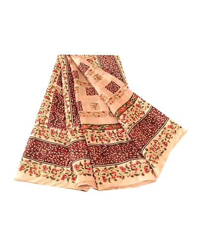 Sanskriti Vintage Ivory Indian Sarees Pure Silk Printed Sari Floral Craft Fabric, PR-58004-Ivory-Printed Floral Design-Pure Silk-6