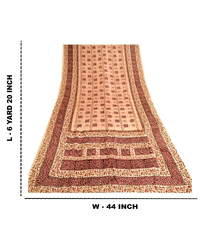 Sanskriti Vintage Ivory Indian Sarees Pure Silk Printed Sari Floral Craft Fabric, PR-58004-Ivory-Printed Floral Design-Pure Silk-8