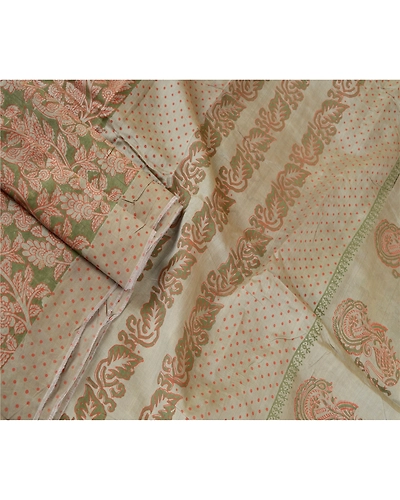 Sanskriti Vintage Sarees Green Screen Print Pure Silk Peacock Sari Craft Fabric, PR-58008-Green-Printed Floral Design-Pure Silk-1