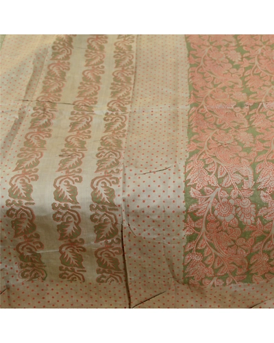 Sanskriti Vintage Sarees Green Screen Print Pure Silk Peacock Sari Craft Fabric, PR-58008-Green-Printed Floral Design-Pure Silk-3