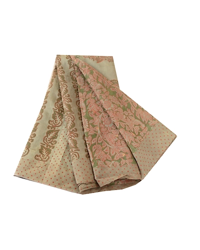 Sanskriti Vintage Sarees Green Screen Print Pure Silk Peacock Sari Craft Fabric, PR-58008-Green-Printed Floral Design-Pure Silk-6