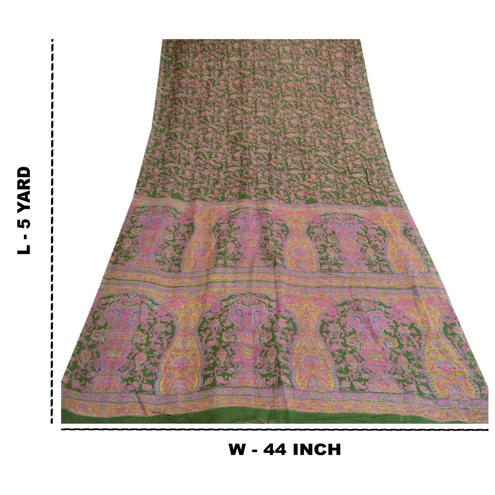 Sanskriti Vintage Green Sarees Indian Printed Pure Silk Sari 5Yd Craft Fabric, PR-58013-Green-Printed Floral Design-Pure Silk-8