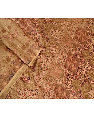 Sanskriti Vintage Green Indian Sarees Printed Pure Silk Sari 5Yd Craft Fabric, PR-58019-Green-Printed Floral Design-Pure Silk-1