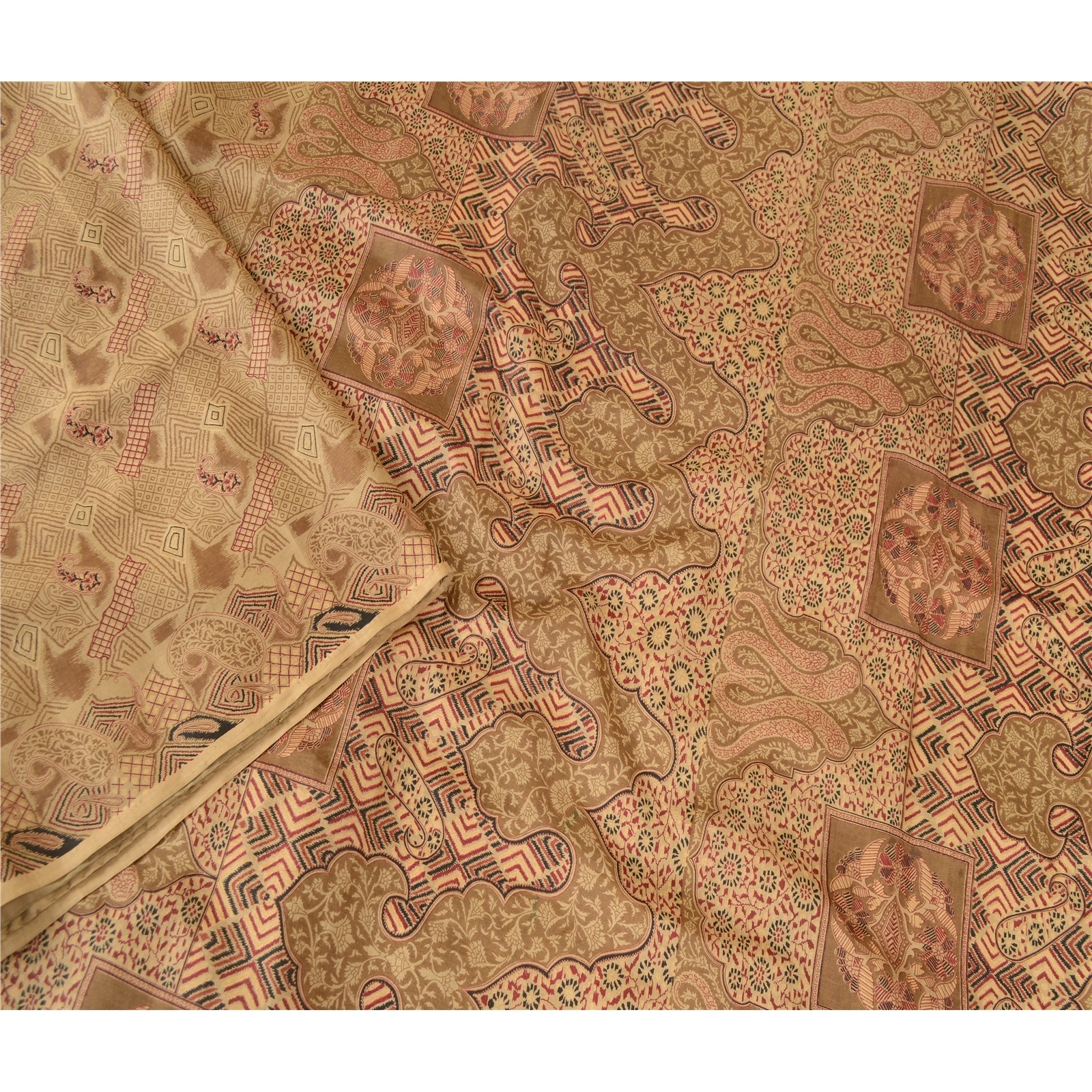 Sanskriti Vintage Green Indian Sarees Printed Pure Silk Sari 5Yd Craft Fabric, PR-58019-Green-Printed Floral Design-Pure Silk-2