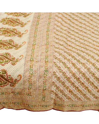 Sanskriti Vintage Ivory Sarees Printed Pure Silk Sari 5Yd Floral Craft Fabric, PR-58044-Ivory-Printed Floral Design-Pure Silk-3
