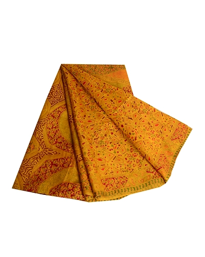 Sanskriti Vintage Mustard Yellow Sarees Printed Pure Silk Sari 5Yd Sewing Fabric, PR-58056-Mustard Yellow-Printed Floral Design-Pure Silk-6