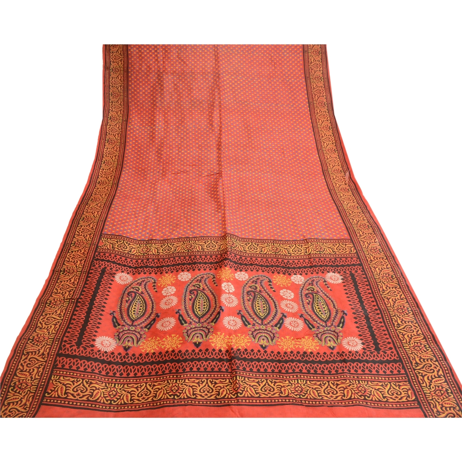 Sanskriti Vintage Red Indian Sarees Printed Pure Silk Sari 5Yd Soft Craft Fabric, PR-58060-Red-Printed Floral Design-Pure Silk-7