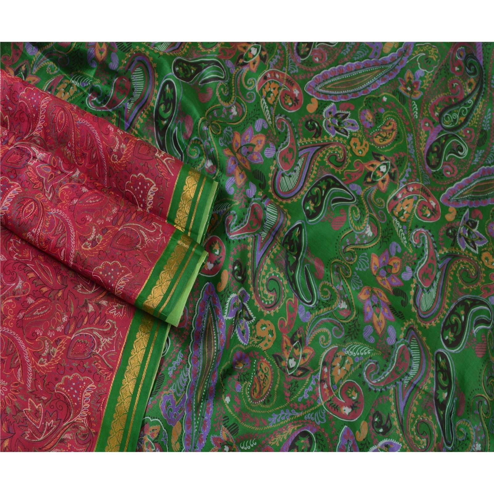 Sanskriti Vintage Pink Sarees Printed Zari Border Pure Silk Sari Craft Fabric, PR-58067-Pink-Printed Floral Design-Pure Silk-1