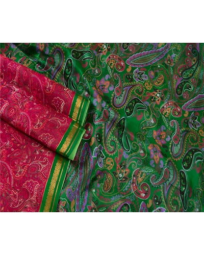Sanskriti Vintage Pink Sarees Printed Zari Border Pure Silk Sari Craft Fabric, PR-58067-Pink-Printed Floral Design-Pure Silk-1