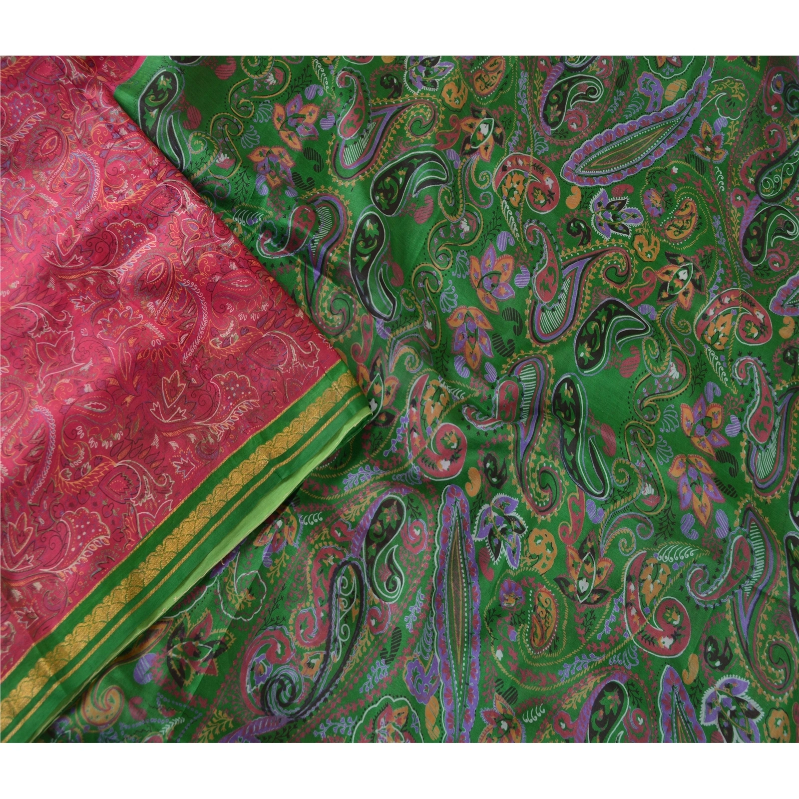 Sanskriti Vintage Pink Sarees Printed Zari Border Pure Silk Sari Craft Fabric, PR-58067-Pink-Printed Floral Design-Pure Silk-2