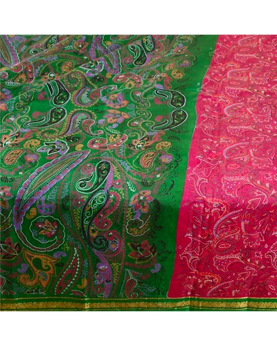 Sanskriti Vintage Pink Sarees Printed Zari Border Pure Silk Sari Craft Fabric, PR-58067-Pink-Printed Floral Design-Pure Silk-3