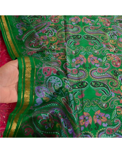 Sanskriti Vintage Pink Sarees Printed Zari Border Pure Silk Sari Craft Fabric, PR-58067-Pink-Printed Floral Design-Pure Silk-5