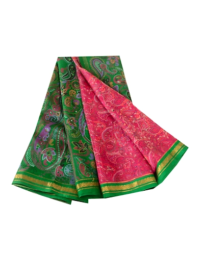 Sanskriti Vintage Pink Sarees Printed Zari Border Pure Silk Sari Craft Fabric, PR-58067-Pink-Printed Floral Design-Pure Silk-6