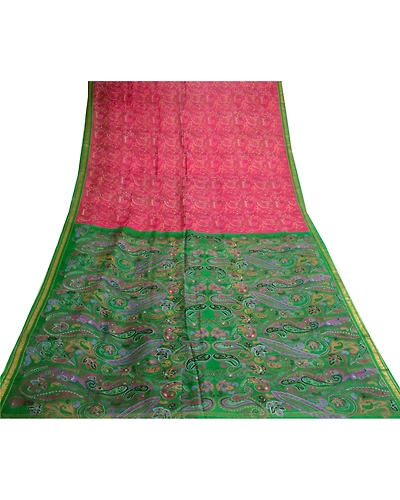 Sanskriti Vintage Pink Sarees Printed Zari Border Pure Silk Sari Craft Fabric, PR-58067-Pink-Printed Floral Design-Pure Silk-7