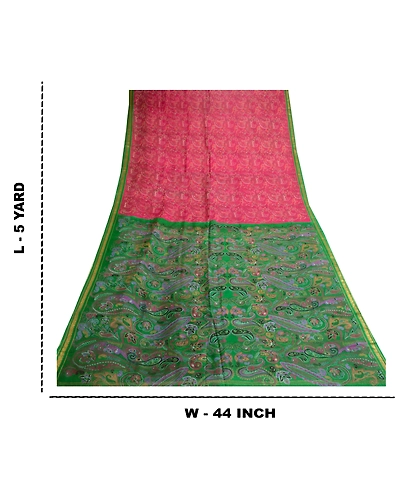 Sanskriti Vintage Pink Sarees Printed Zari Border Pure Silk Sari Craft Fabric, PR-58067-Pink-Printed Floral Design-Pure Silk-8