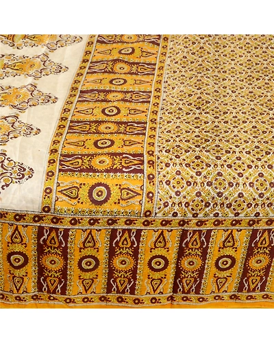 Sanskriti Vintage Yellow Sarees Printed Pure Silk Sari Floral 5Yd Craft Fabric, PR-58070-Yellow-Printed Floral Design-Pure Silk-4