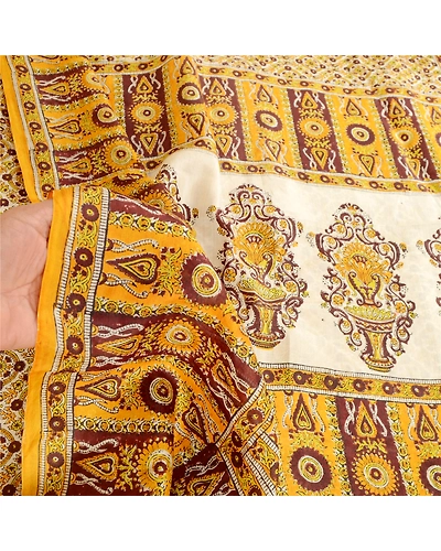 Sanskriti Vintage Yellow Sarees Printed Pure Silk Sari Floral 5Yd Craft Fabric, PR-58070-Yellow-Printed Floral Design-Pure Silk-6