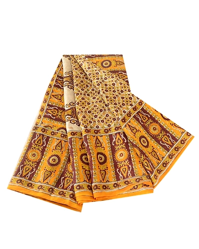 Sanskriti Vintage Yellow Sarees Printed Pure Silk Sari Floral 5Yd Craft Fabric, PR-58070-Yellow-Printed Floral Design-Pure Silk-7