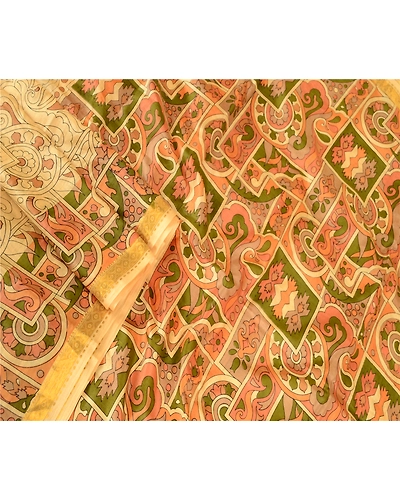 Sanskriti Vintage Beige Sarees Printed Pure Silk Sari Soft Floral Craft Fabric, PR-58079-Beige-Printed Floral Design-Pure Silk-1