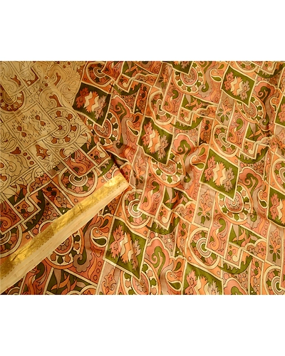 Sanskriti Vintage Beige Sarees Printed Pure Silk Sari Soft Floral Craft Fabric, PR-58079-Beige-Printed Floral Design-Pure Silk-2