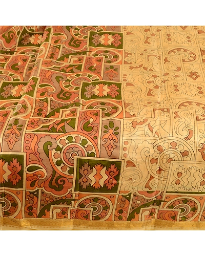 Sanskriti Vintage Beige Sarees Printed Pure Silk Sari Soft Floral Craft Fabric, PR-58079-Beige-Printed Floral Design-Pure Silk-3